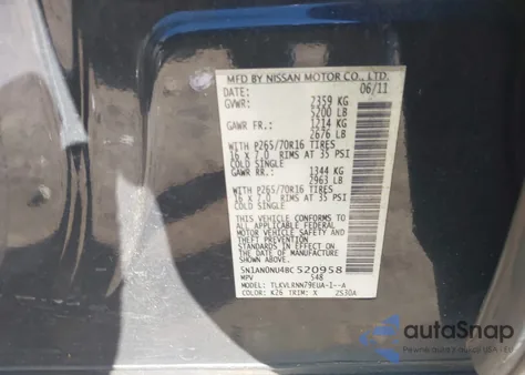 2011 Nissan Xterra S из США, поврежденный, VIN 5N1AN0NU4BC520958